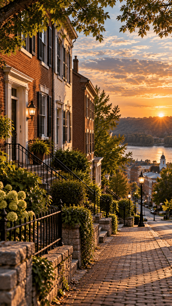 Present-day visualization of the historic Georgetown neighborhood in Madison Indiana overlooking the Ohio River